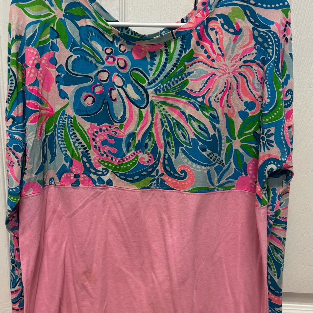 Lilly Pulitzer Pink and Blue Floral Long Sleeve Finn Top